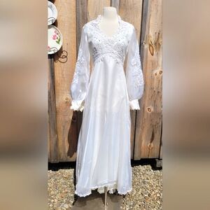 Vintage 1970s Boho Empire Waist Organza & Lace Wedding Gown Dress